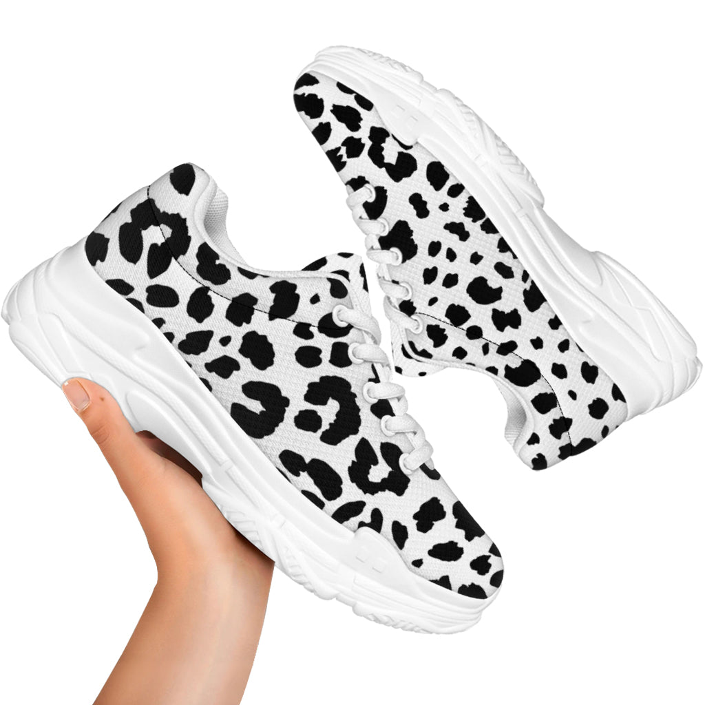 Black And White Jaguar Pattern Print White Chunky Shoes