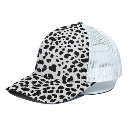 Black And White Jaguar Pattern Print White Mesh Trucker Cap