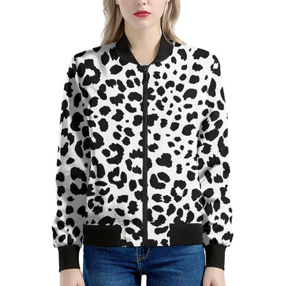 Black And White Jaguar Pattern Print Women's Bomber Jacket
