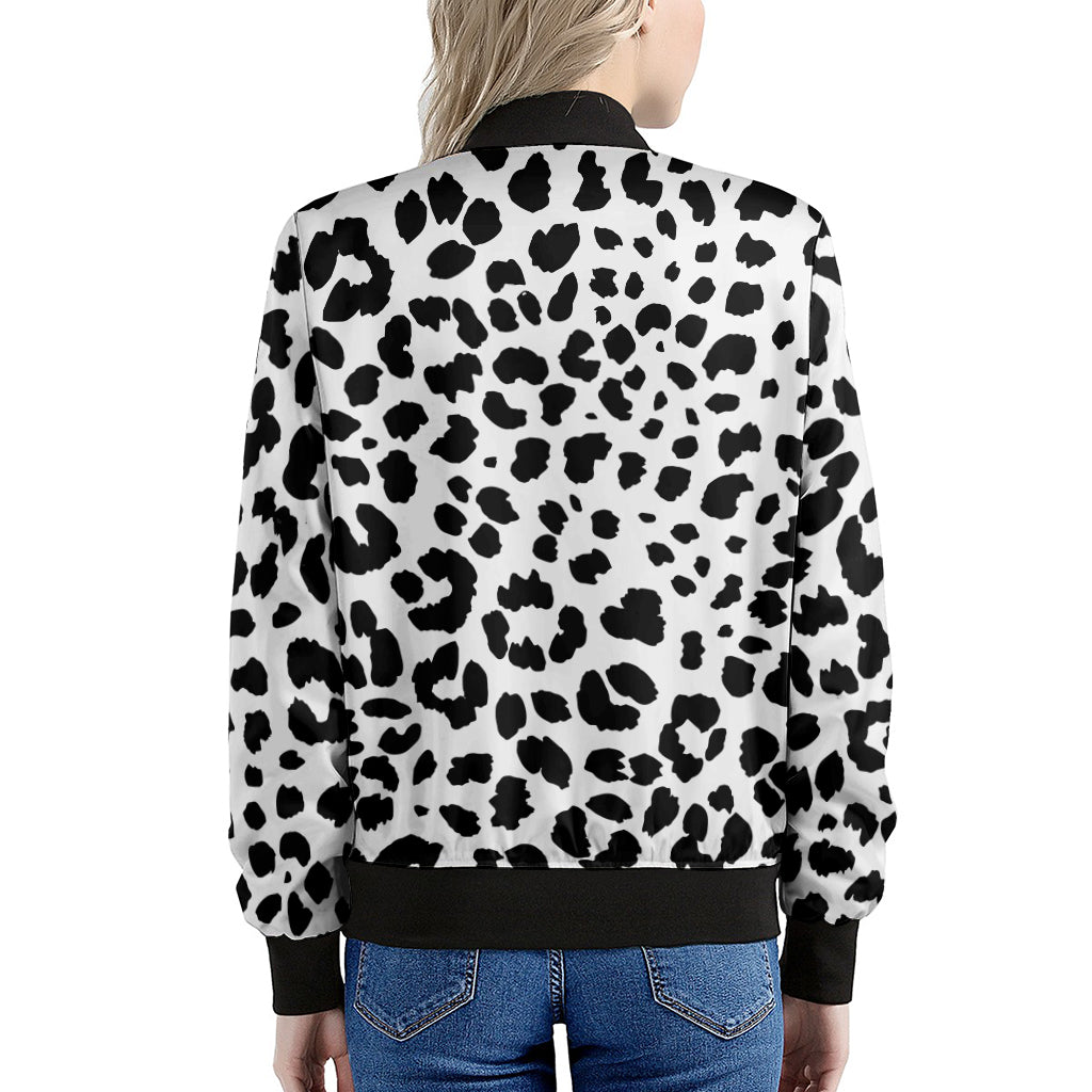Black And White Jaguar Pattern Print Women's Bomber Jacket
