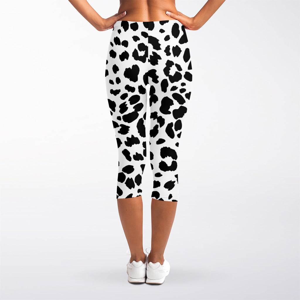 Black And White Jaguar Pattern Print Women's Capri Leggings