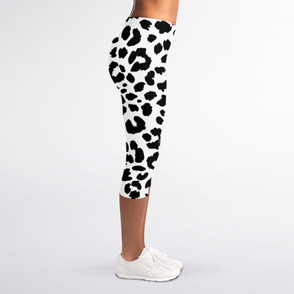 Black And White Jaguar Pattern Print Women's Capri Leggings