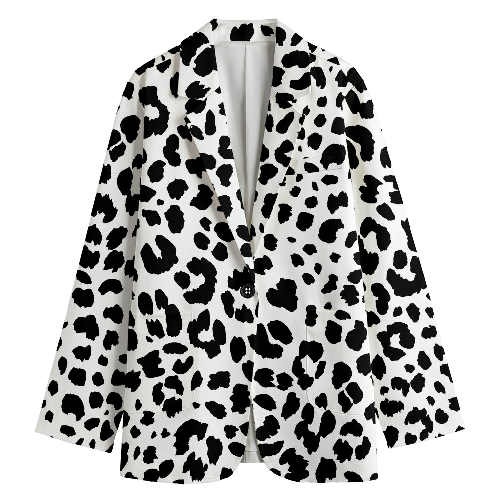 Black And White Jaguar Pattern Print Women's Cotton Blazer