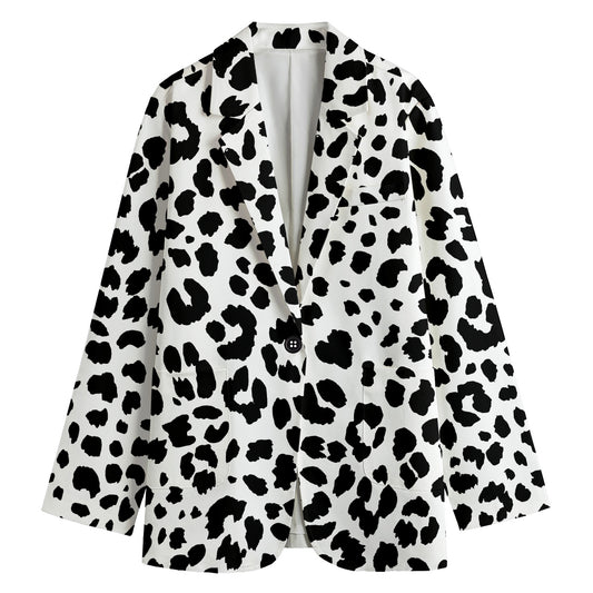 Black And White Jaguar Pattern Print Women's Cotton Blazer