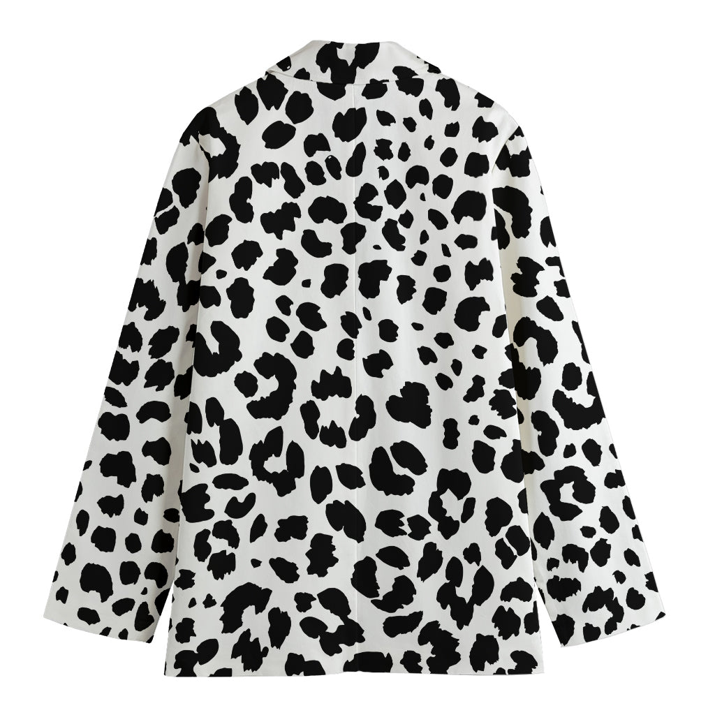 Black And White Jaguar Pattern Print Women's Cotton Blazer