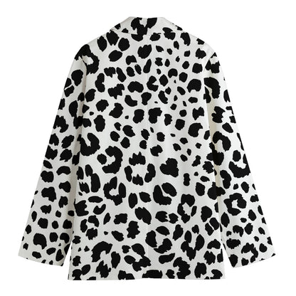 Black And White Jaguar Pattern Print Women's Cotton Blazer