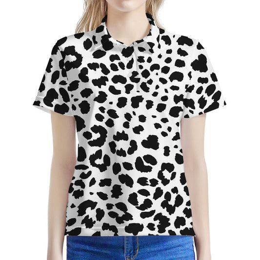 Black And White Jaguar Pattern Print Women's Polo Shirt