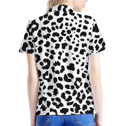 Black And White Jaguar Pattern Print Women's Polo Shirt