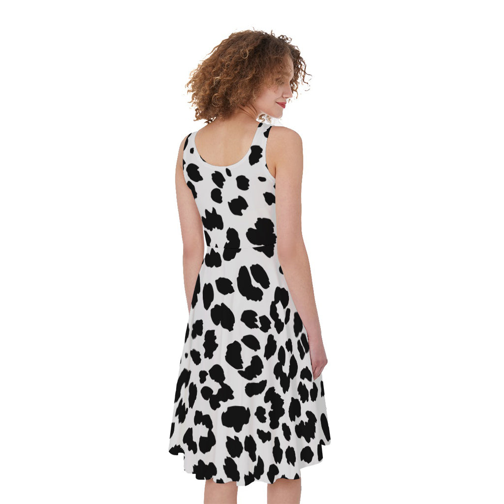 Black And White Jaguar Pattern Print Women's Sleeveless Dress