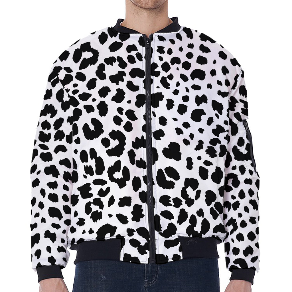 Black And White Jaguar Pattern Print Zip Sleeve Bomber Jacket