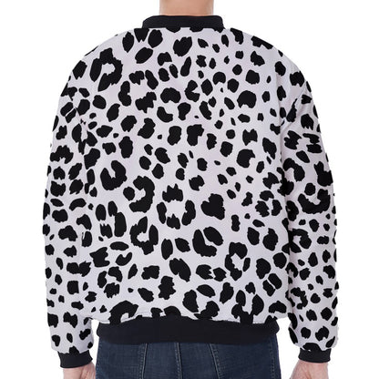 Black And White Jaguar Pattern Print Zip Sleeve Bomber Jacket