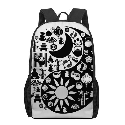 Black And White Japanese Yin Yang Print 17 Inch Backpack