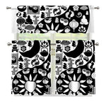 Black And White Japanese Yin Yang Print 3 Piece Kitchen Curtains