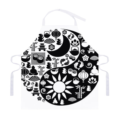 Black And White Japanese Yin Yang Print Adjustable Apron