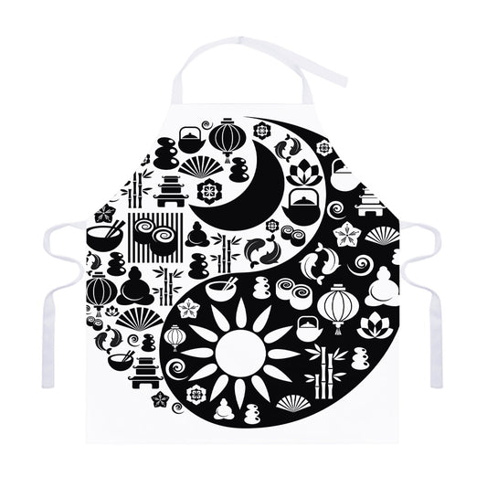 Black And White Japanese Yin Yang Print Adjustable Apron