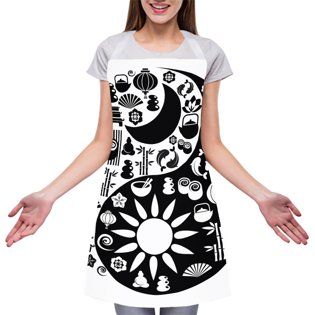 Black And White Japanese Yin Yang Print Adjustable Apron