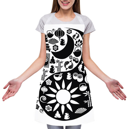 Black And White Japanese Yin Yang Print Adjustable Apron