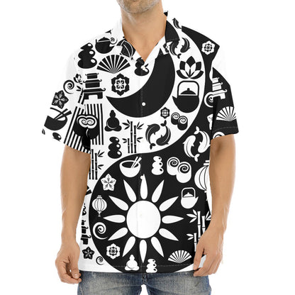 Black And White Japanese Yin Yang Print Aloha Shirt