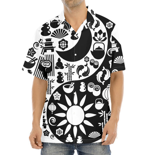 Black And White Japanese Yin Yang Print Aloha Shirt