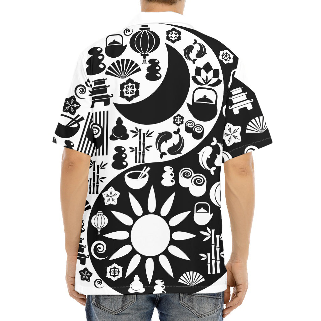 Black And White Japanese Yin Yang Print Aloha Shirt