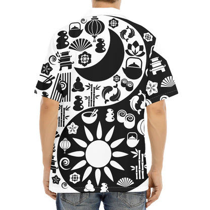 Black And White Japanese Yin Yang Print Aloha Shirt