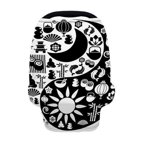 Black And White Japanese Yin Yang Print Baby Seat Cover