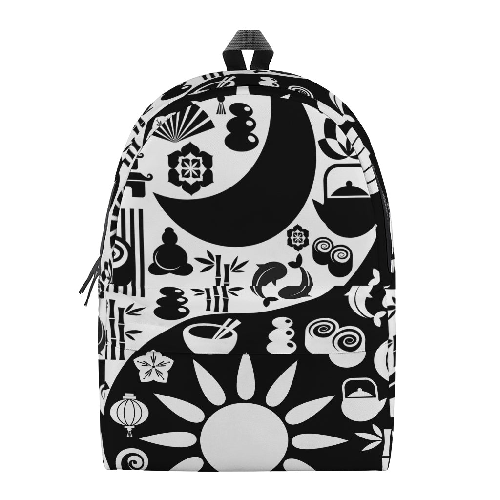 Black And White Japanese Yin Yang Print Backpack