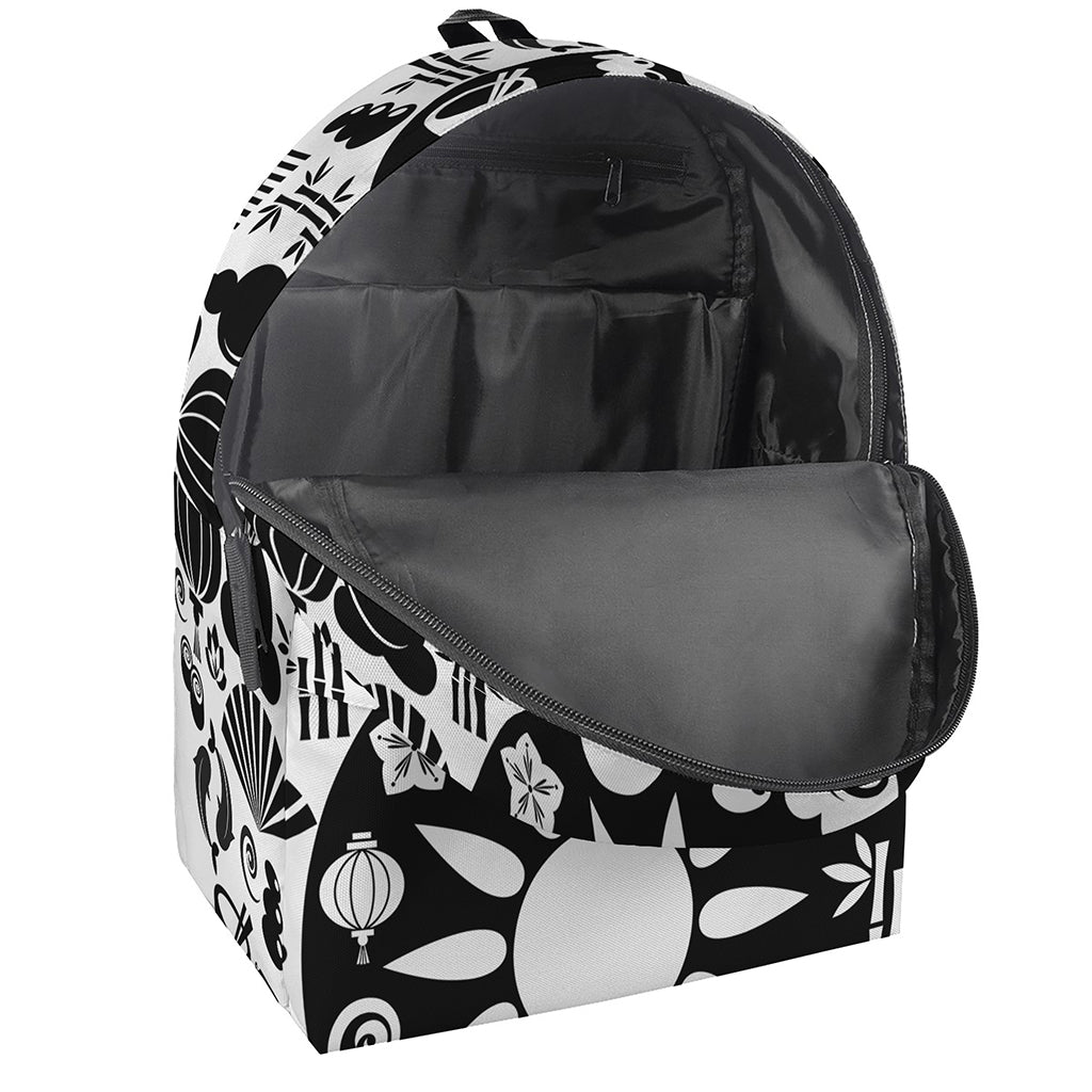 Black And White Japanese Yin Yang Print Backpack
