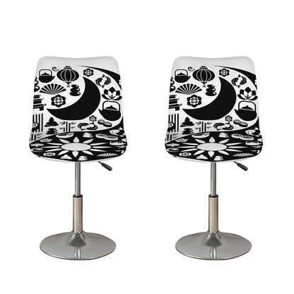 Black And White Japanese Yin Yang Print Bar Stool Covers