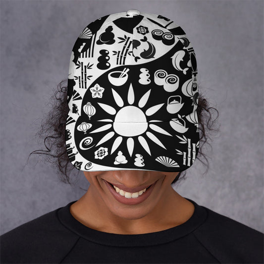 Black And White Japanese Yin Yang Print Baseball Cap