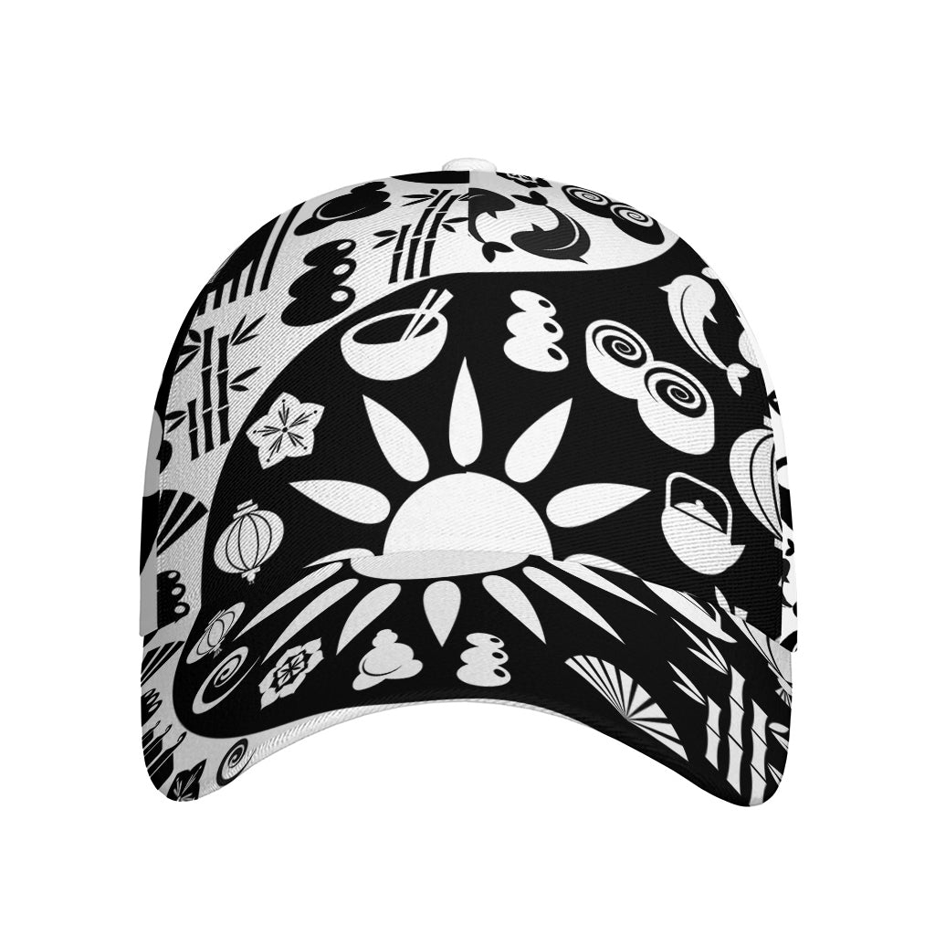 Black And White Japanese Yin Yang Print Baseball Cap