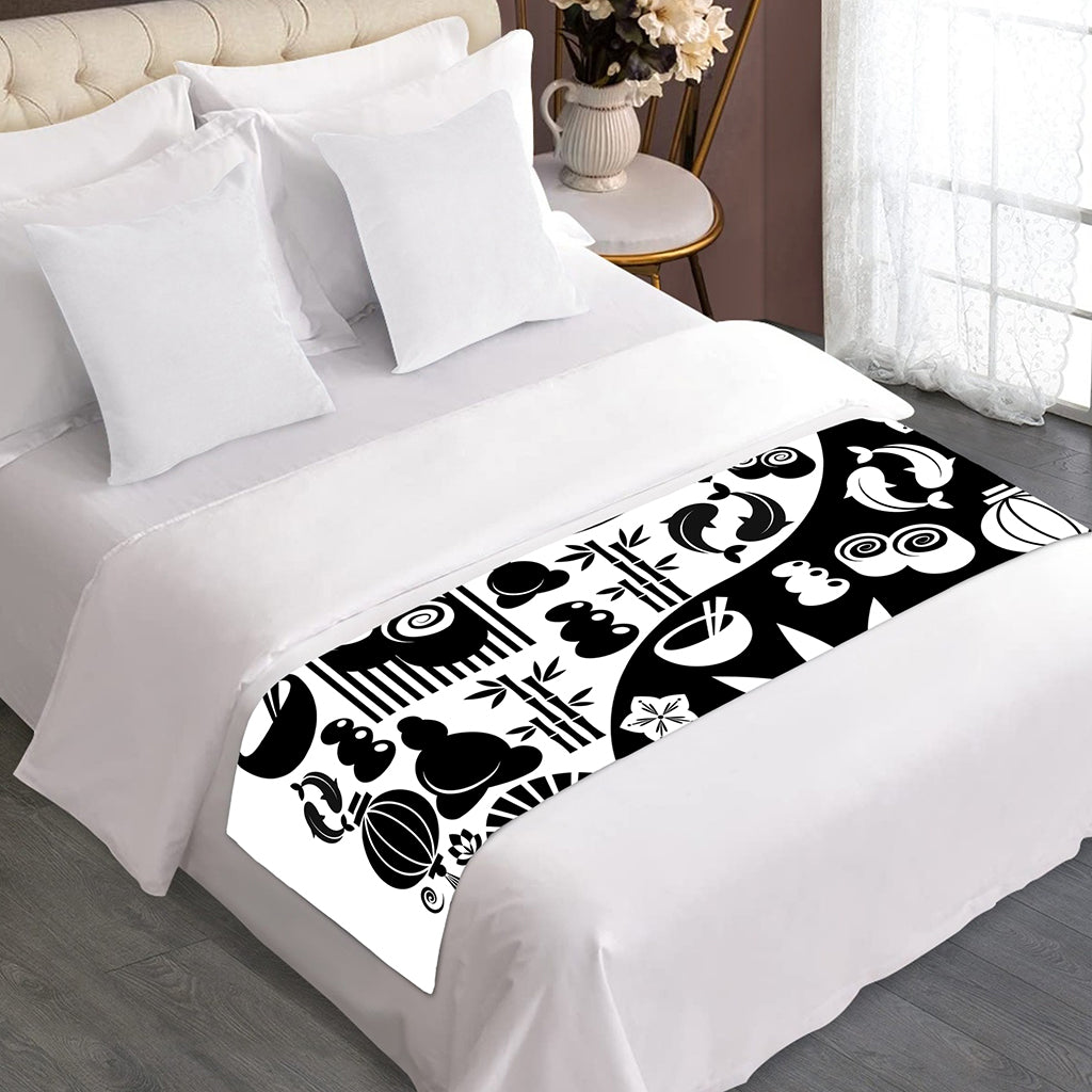 Black And White Japanese Yin Yang Print Bed Runner