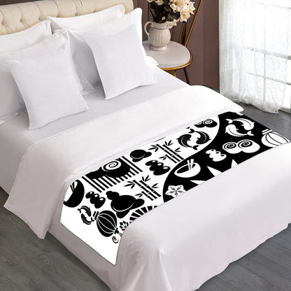 Black And White Japanese Yin Yang Print Bed Runner