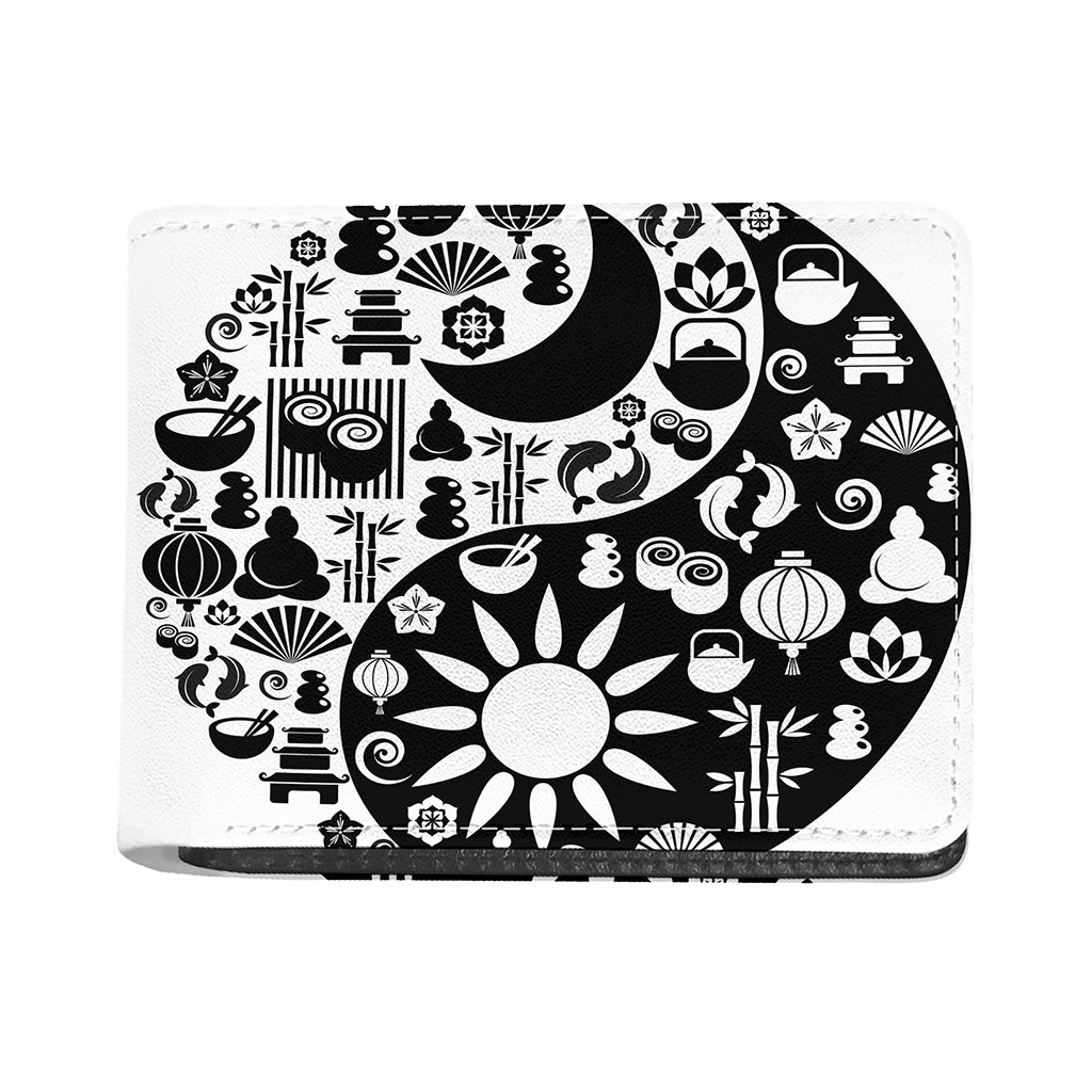 Black And White Japanese Yin Yang Print Bifold Wallet