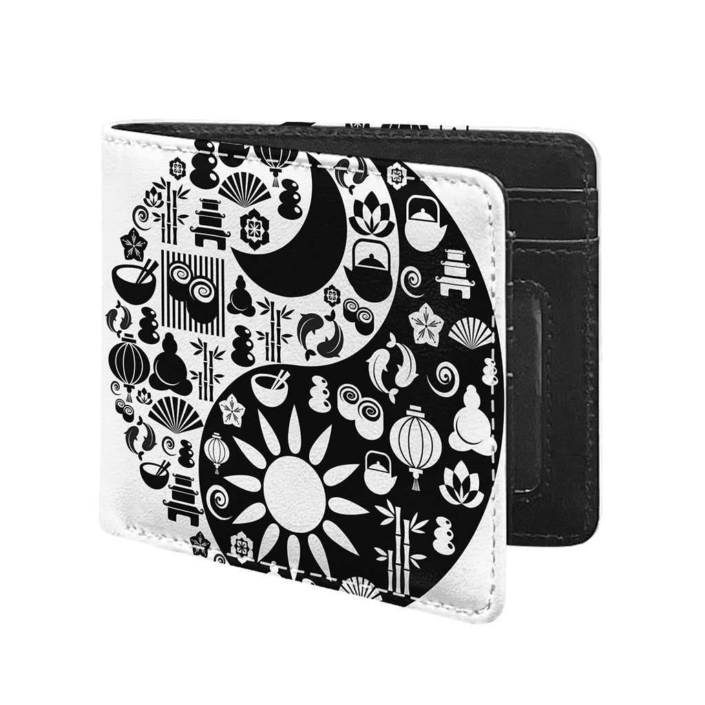 Black And White Japanese Yin Yang Print Bifold Wallet