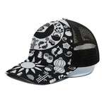 Black And White Japanese Yin Yang Print Black Mesh Trucker Cap