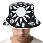 Black And White Japanese Yin Yang Print Bucket Hat
