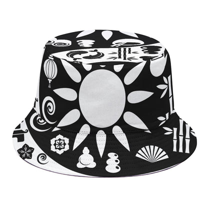 Black And White Japanese Yin Yang Print Bucket Hat
