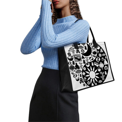 Black And White Japanese Yin Yang Print Canvas Tote Bag