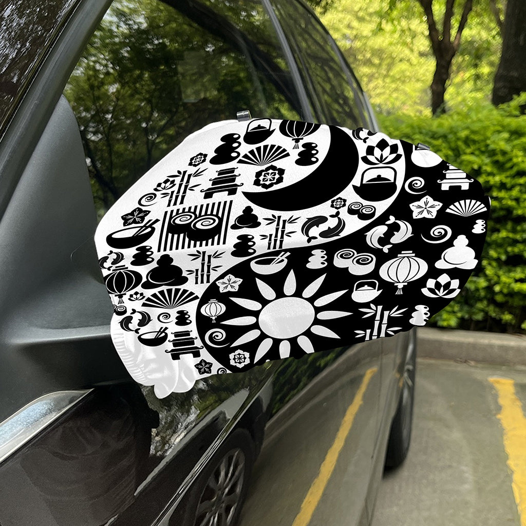Black And White Japanese Yin Yang Print Car Side Mirror Covers
