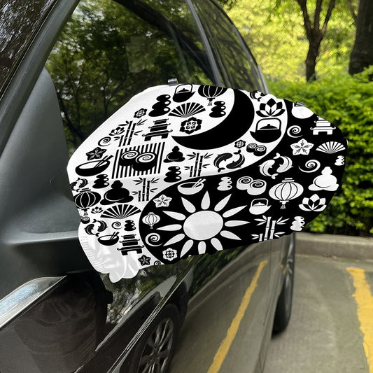 Black And White Japanese Yin Yang Print Car Side Mirror Covers