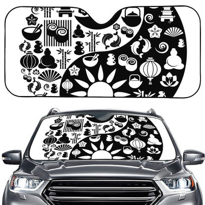 Black And White Japanese Yin Yang Print Car Windshield Sun Shade