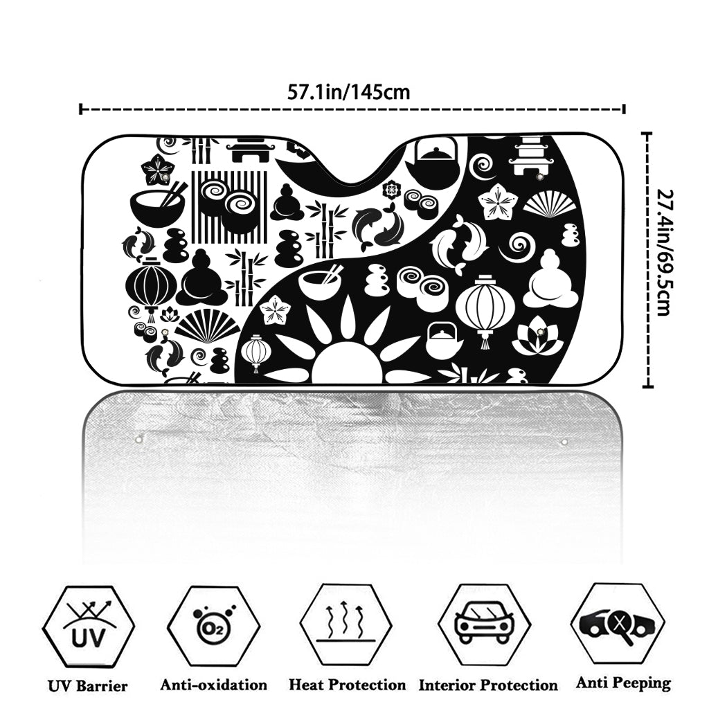 Black And White Japanese Yin Yang Print Car Windshield Sun Shade