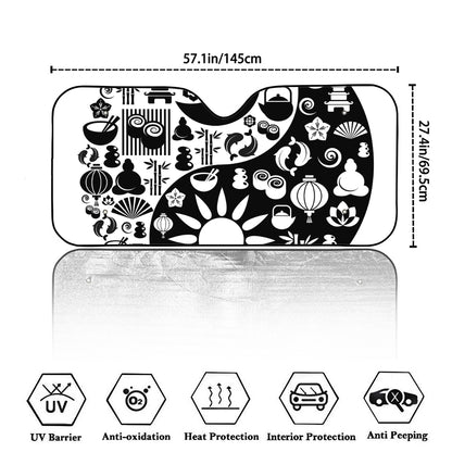 Black And White Japanese Yin Yang Print Car Windshield Sun Shade