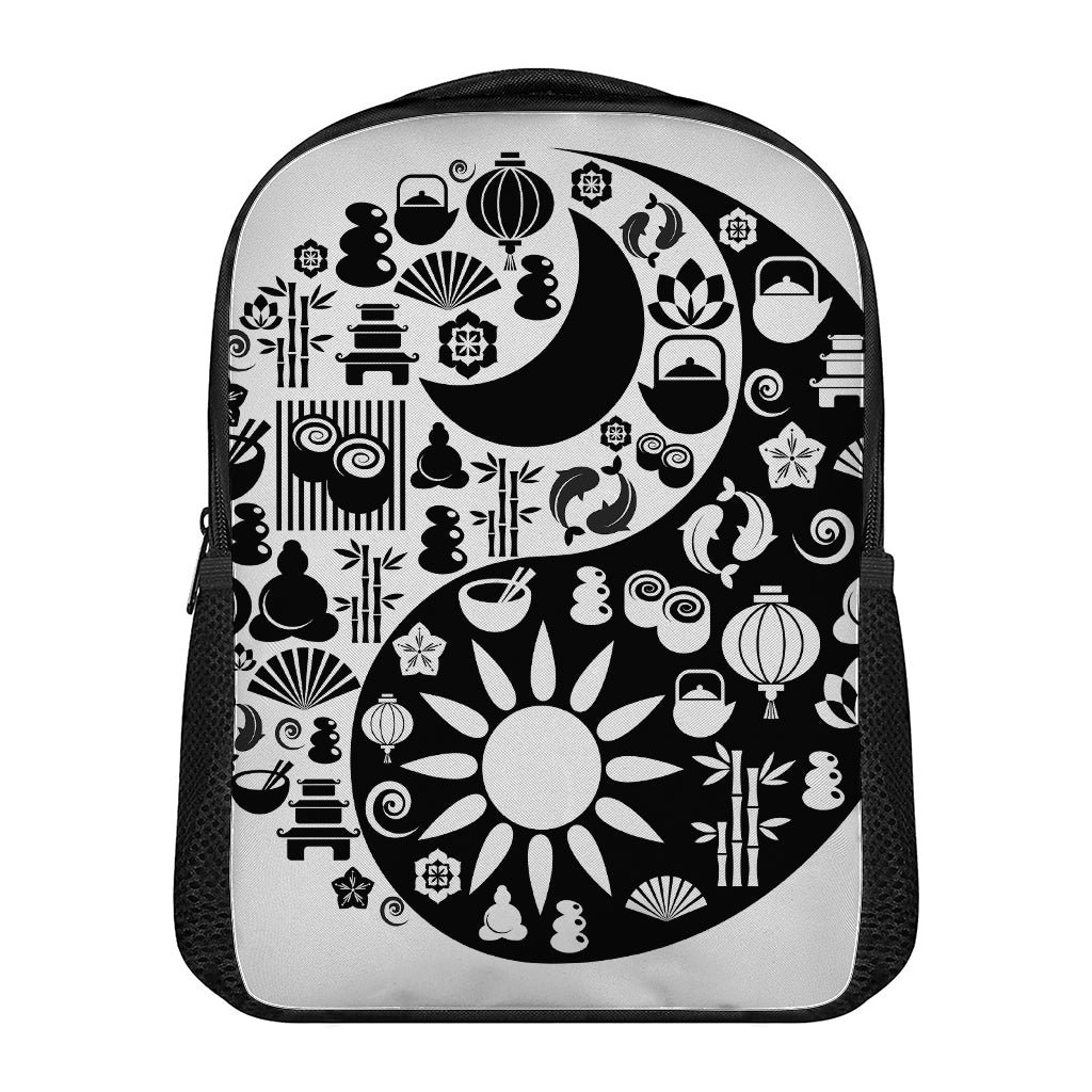 Black And White Japanese Yin Yang Print Casual Backpack