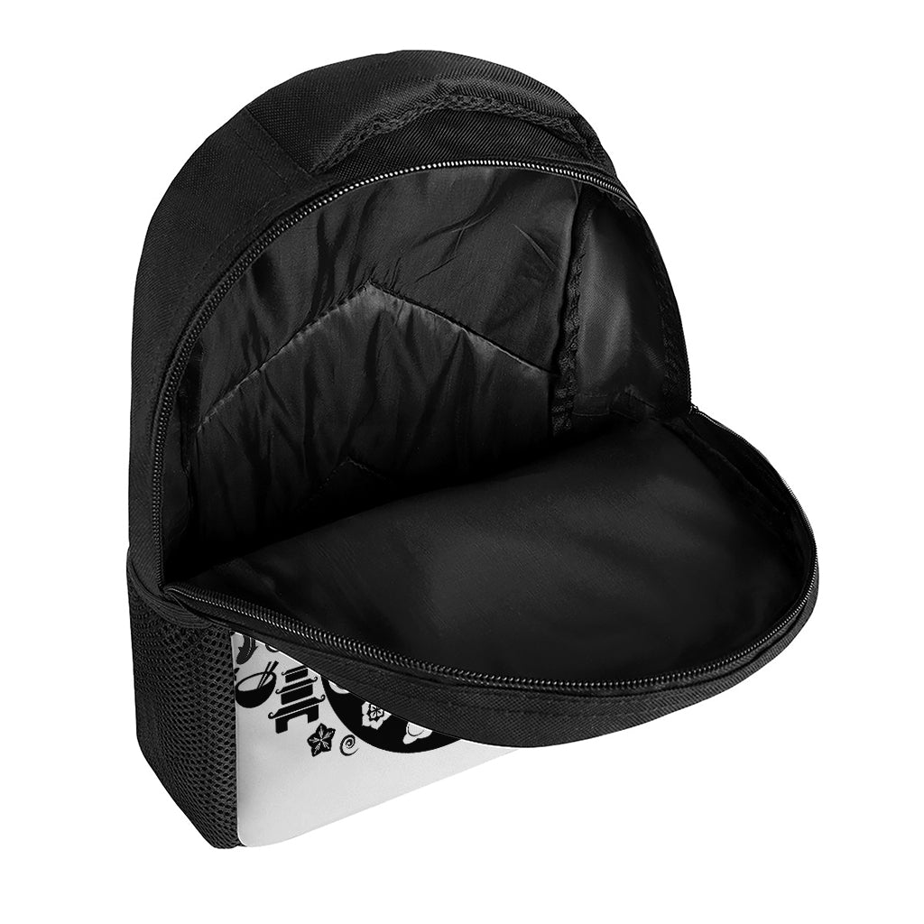 Black And White Japanese Yin Yang Print Casual Backpack