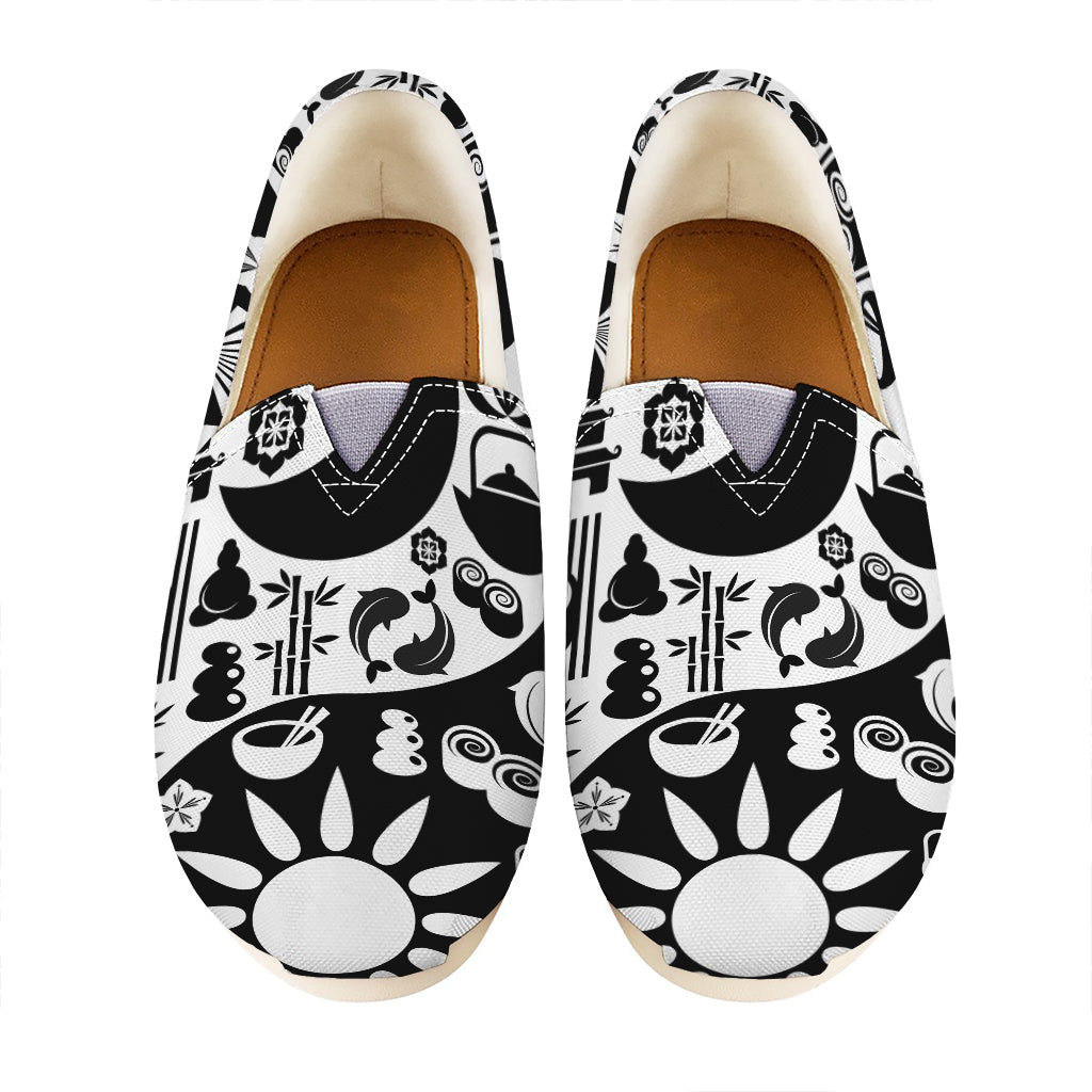 Black And White Japanese Yin Yang Print Casual Shoes