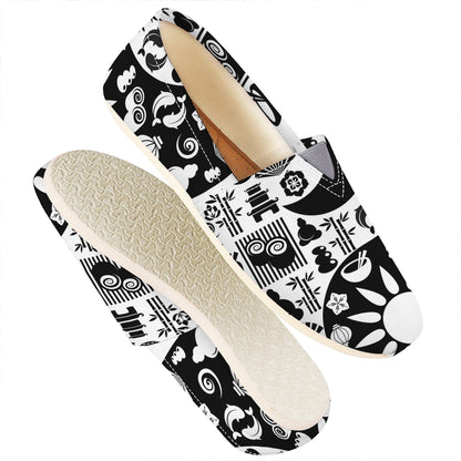 Black And White Japanese Yin Yang Print Casual Shoes