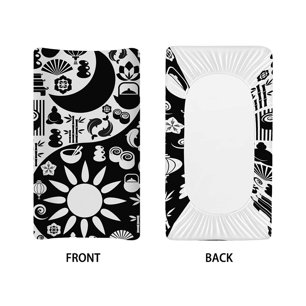Black And White Japanese Yin Yang Print Changing Pad Cover