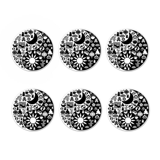 Black And White Japanese Yin Yang Print Coaster Set
